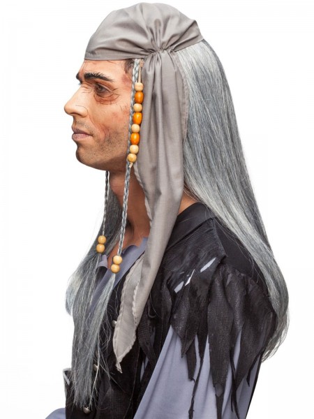 Gray pirate wig with headscarf unisex 2
