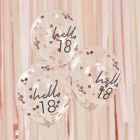 5 balonów Hello 18 w kolorze różowego złota 30cm