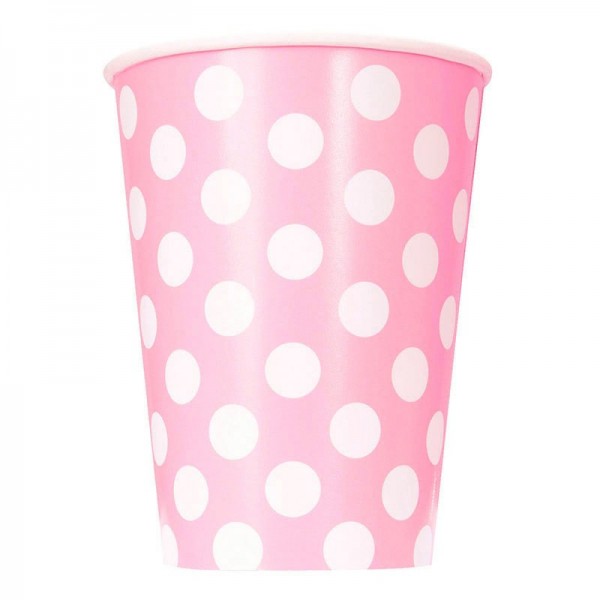 6 vasos de papel fiesta Tiana rosa claro lunares 354ml