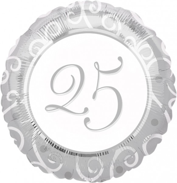 Number 25 foil balloon silver