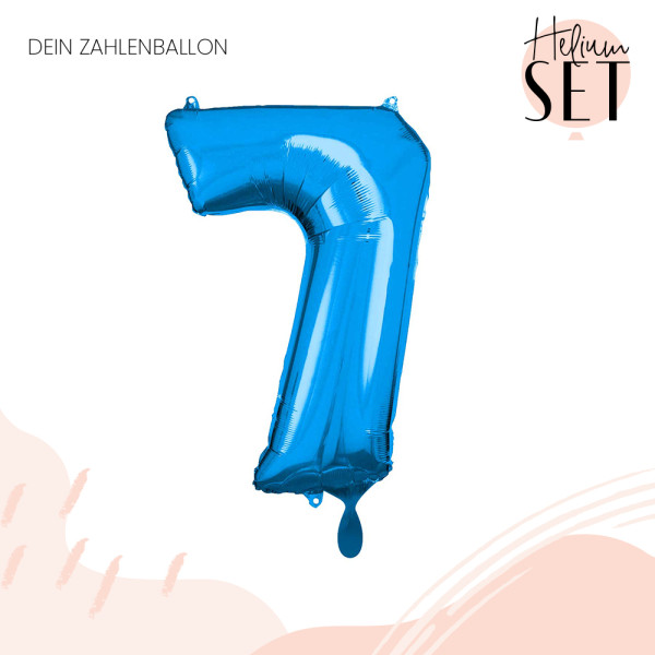 XXL Zahl 7 Blau Ballonbouquet-Set mit Heliumbehälter