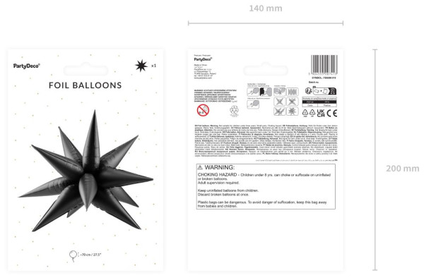 3D-Folienballon Stern Schwarz 70cm 3
