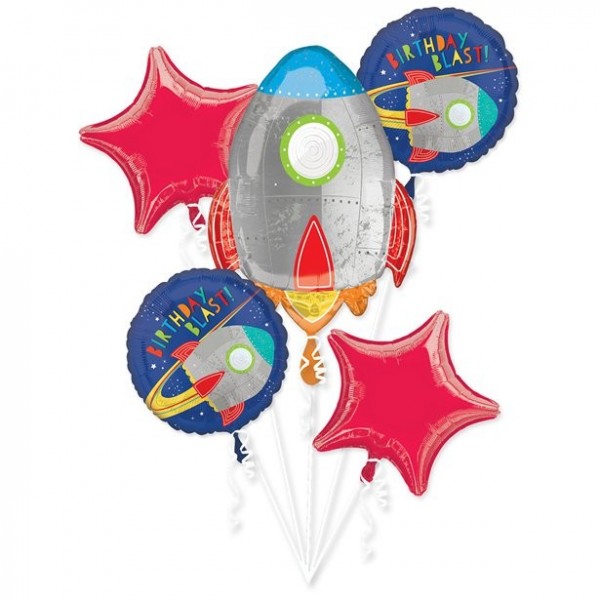 Space party folieballon boeket 5 stuks.