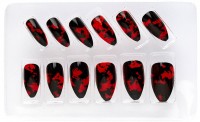 Vista previa: 12 uñas postizas rojas y negras