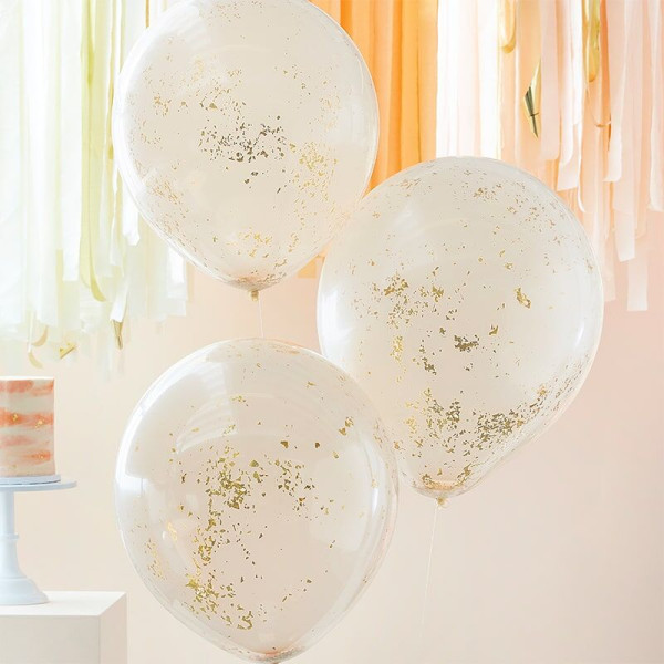 3 złote brzoskwiniowe balony konfetti 45 cm