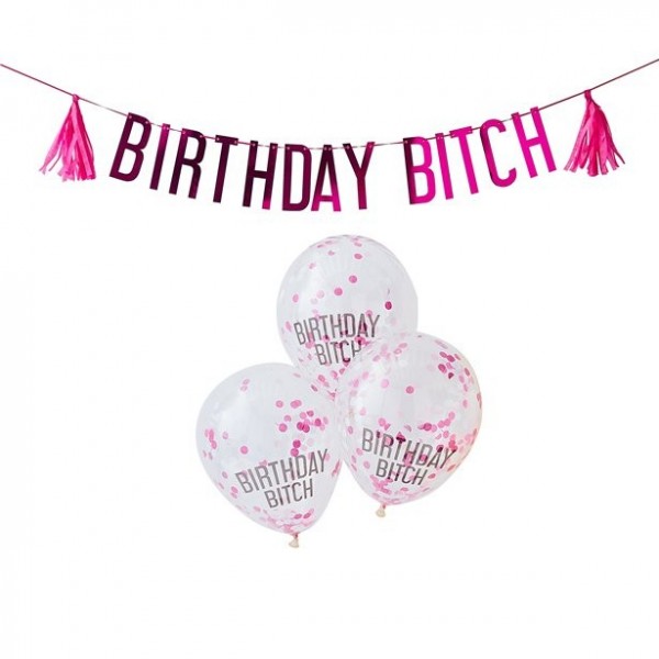 Birthday Bitch Garland 1.5m and 5 Balloons Set