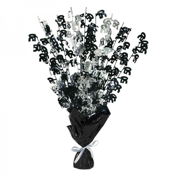 Fuente de mesa 50 cumpleaños Happy Black Sparkling 42cm