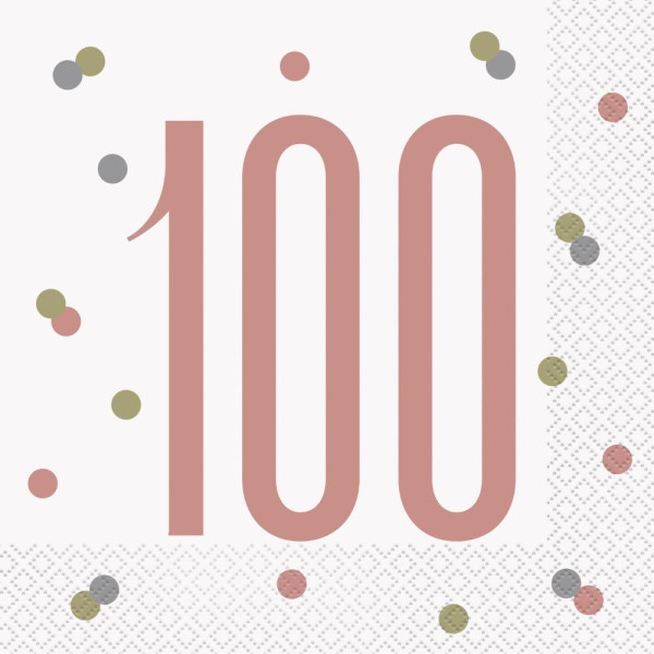 16 napkins Happy 100th rose gold 33cm
