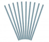 Aperçu: 10 pailles en papier zigzag bleu foncé 19,5 cm