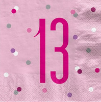 16 rosa prickar 13-årsservetter 33cm
