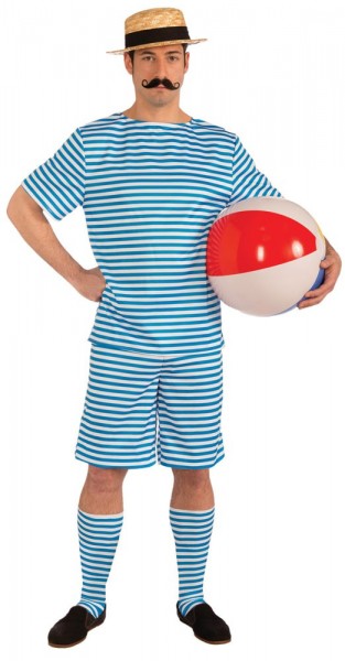 Blue striped 1920s men's swimsuit