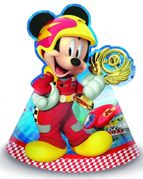 6 czapek imprezowych Mickey Mouse Roadster 20 cm
