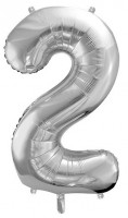 Balon foliowy numer 2 metaliczny srebrny 86 cm
