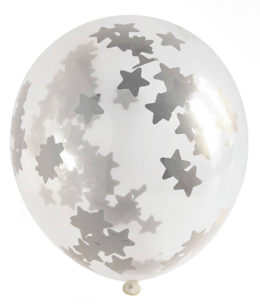 3 ballons avec confettis d'étoiles et pendentifs argentés 30cm