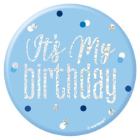 Błyszcząca niebieska Przypinka It's my Birthday 7cm