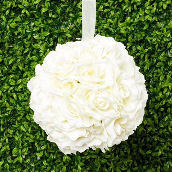 Pompon ozdobny białą różą 20cm