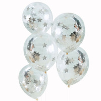 5 zilveren metallic magische ster confetti ballonnen 30cm