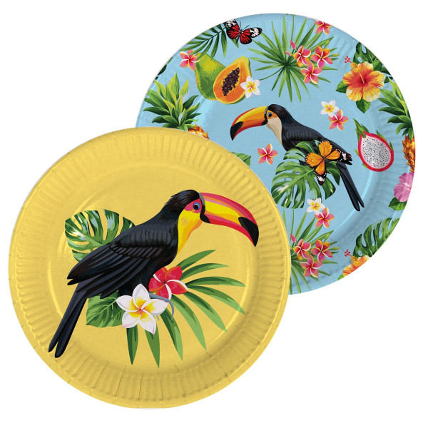 8 assiettes de fête hawaïennes toucan 23cm