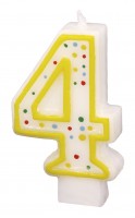 Number 4 cake candle white with colored dots 7.5cm
