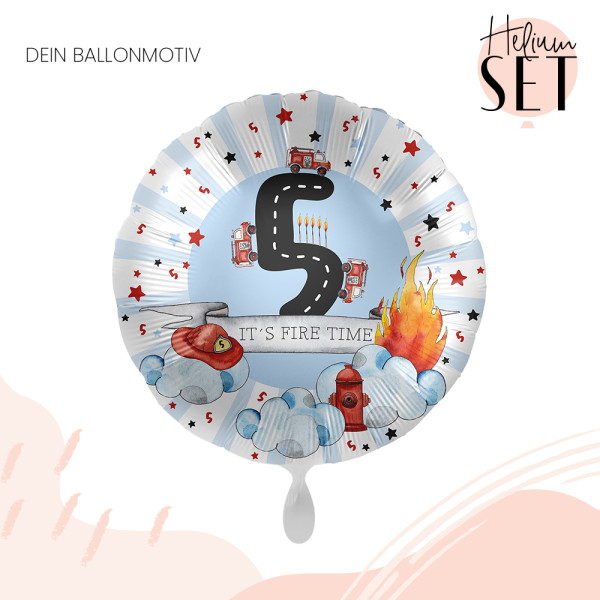 5. Geburtstag Feuerwehr Ballonbouquet-Set mit Heliumbehälter