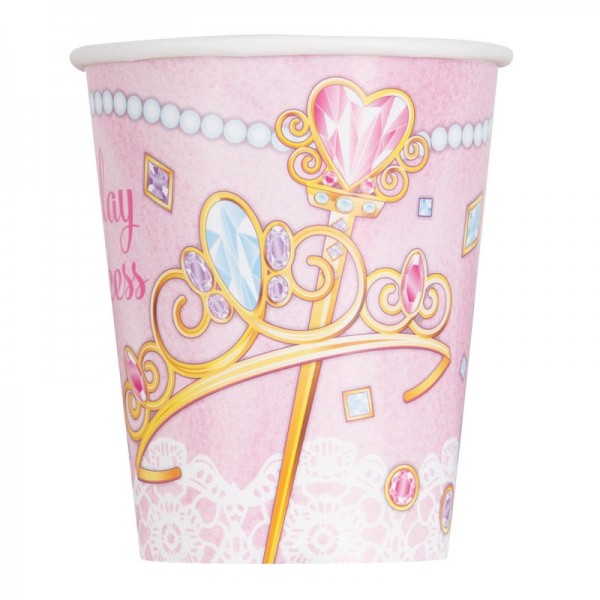 8 magicznych urodzinowych papierowych kubków księżniczki Różowych 266 ml