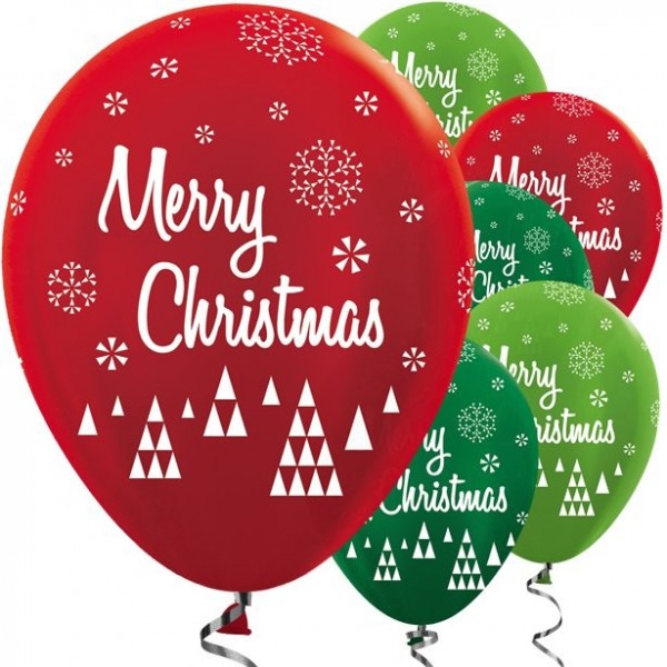 25 Merry Christmas Ballons rot-grün 30cm