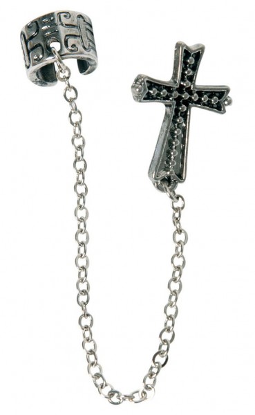 Boucle d'oreille chaîne gothique avec croix