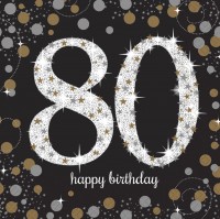 16 golden 80th birthday napkins 33cm