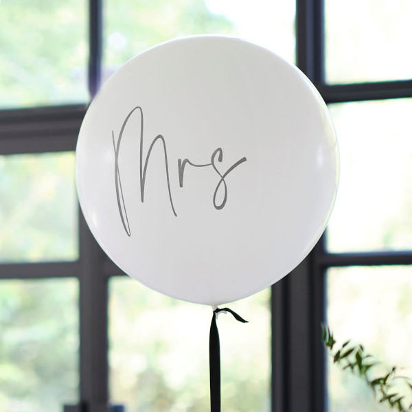 Bryllup sort og hvid XL ballon Mrs