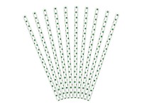 Oversigt: 10 grønne stiplede papirstrå hvide 19,5 cm