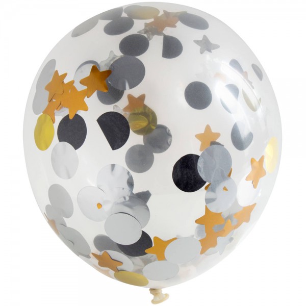 Ballonsæt på 4 med prikker og stjerner konfetti 30 cm