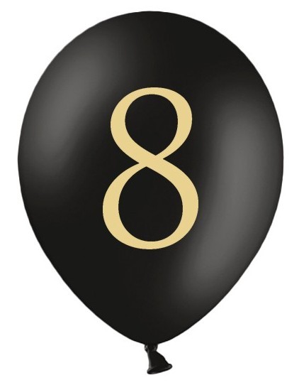 50 schwarze Ballons Zahl 8 Gold