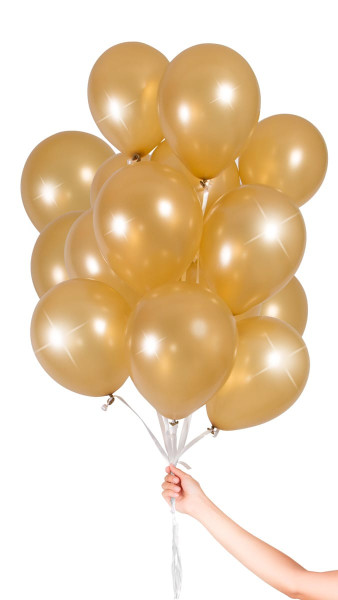 30 Balloons with Gold Ribbon 23cm