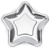 6 srebrne papierowe talerze w kształcie gwiazdy 23 cm