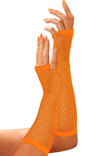 Fishnet gloves fingerless neon-orange 33cm
