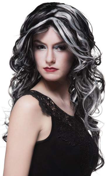 Peruka Pervita z długimi włosami w kolorze czarno-szarym