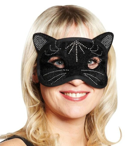 Czarna maska domina w kształcie głowy kota