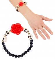 Skull bracelet with red rose