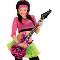 Vorschau: Aufblasbare Gitarre Pink Zebra 105 cm Rockstar Kostüm Accessoire