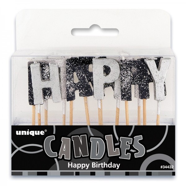 Happy Silver Sparkling Birthday cake candle 13 pieces 2
