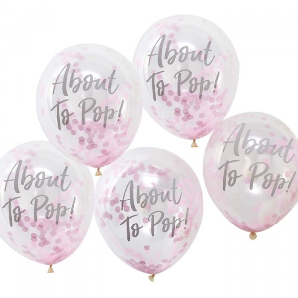 5 balonów Oh Baby konfetti różowe 30cm