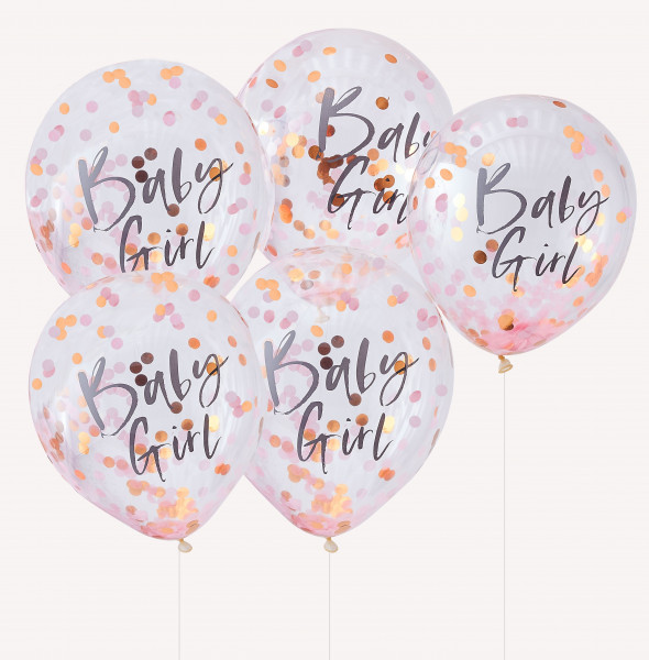 5 Newborn Star Baby Girl confetti balloons 30cm
