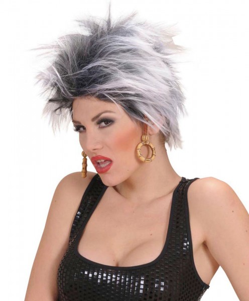 Czarno-biała peruka gwiazdy punk rocka dla kobiet 3