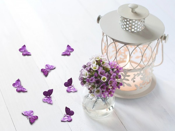 Holografische vlinderversiering in paars 35 x 21 mm 2