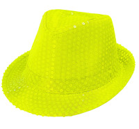 Vista previa: Sombrero Fedora de lentejuelas amarillo neón