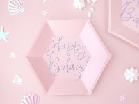 6 różowych urodzinowych papierowych talerzy 20 cm