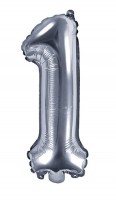 Oversigt: Nummer 1 folie ballon sølv 35cm