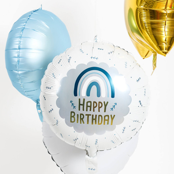 Ballon arc-en-ciel joyeux anniversaire bleu 45cm