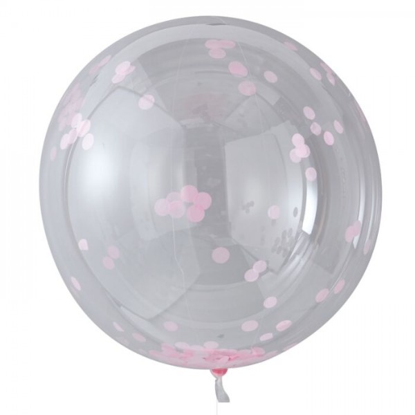 3 ballons confettis Hourra XL rose 91cm