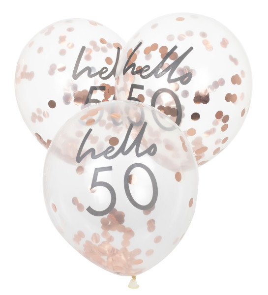 5 palloncini di coriandoli Hello Fifty 30cm
